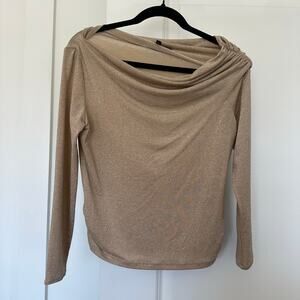 Lafayette 148 New York (L) Gold Shimmer Draped Neck Top Long Sleeve Quiet Luxury